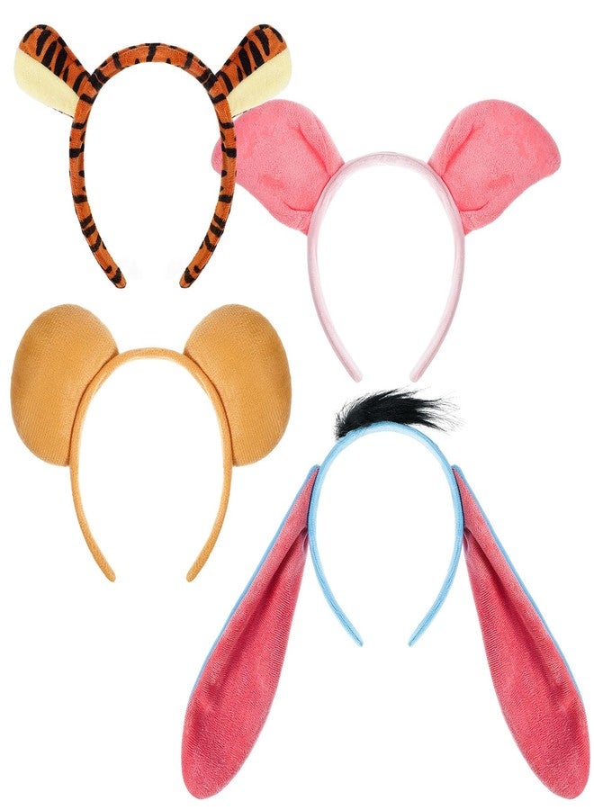 Fabllewavi 4 Pcs Dear Donkey Pig Tiger Headbands Costume Accessories with Cartoon Character Role Play Supplies, Halloween Cosplay Kits Read Book Day Dress Up - Image 1